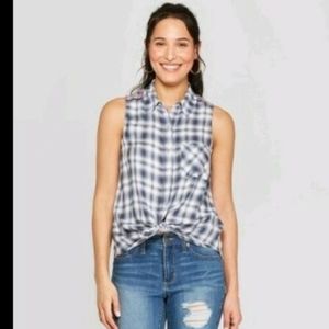Women's Plaid Sleeveless Button Front Blouse sz S